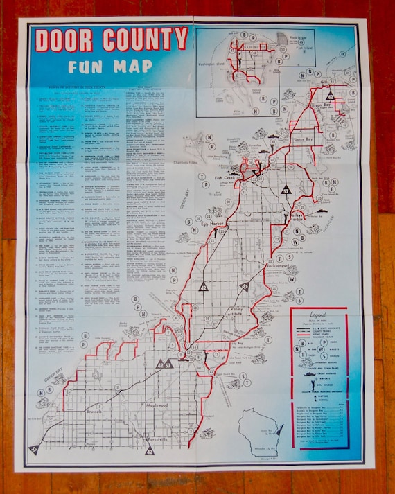 items similar to vintage map of in door county items similar to vintage map of in door county