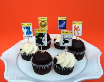 Broadway or Tony Awards Party Playbill Cupcake Toppers - set of 12