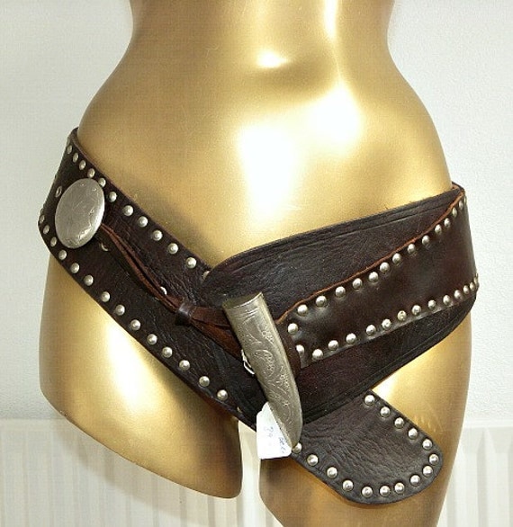 Vintage 70s Moroccan brown real Leather Belt Hippy conchos Southwestern aztec ethnic hipster bohemian studded SoCal rocker Rock n Roll