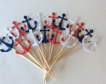 24 anchor -Nautical baby shower party Cupcake Toppers Baby Shower - Food Picks