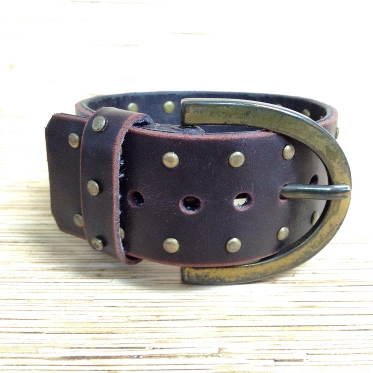 Brownred Brass Rivet Genuine Leather Belt by SeaShellsCreations