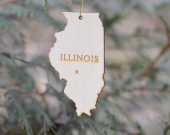 Natural Wood Illinois State Ornament
