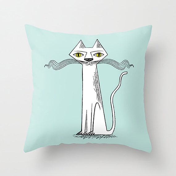 The Cat's Whiskers - illustrated Cushion / Throw Pillow Cover (16" x 16") by Oliver Lake