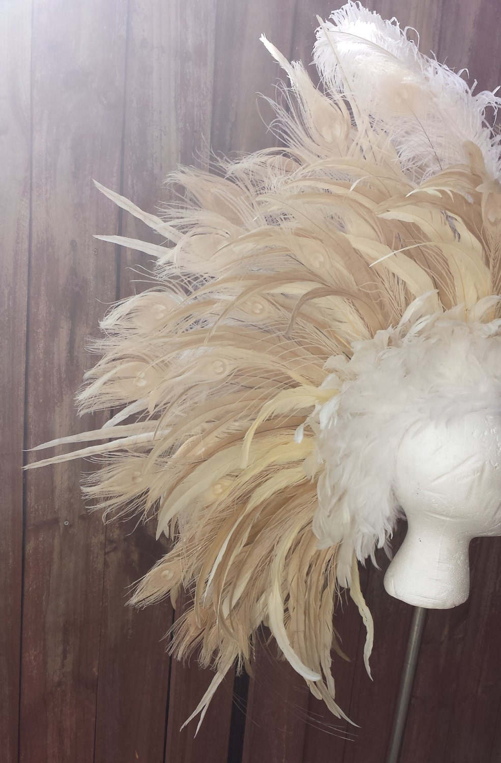 LED and Fiber Optic Feather Mohawk in White and by FirebirdLeather