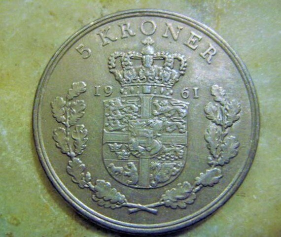 1961 Denmark 5 Kroner Coin Frederik IX