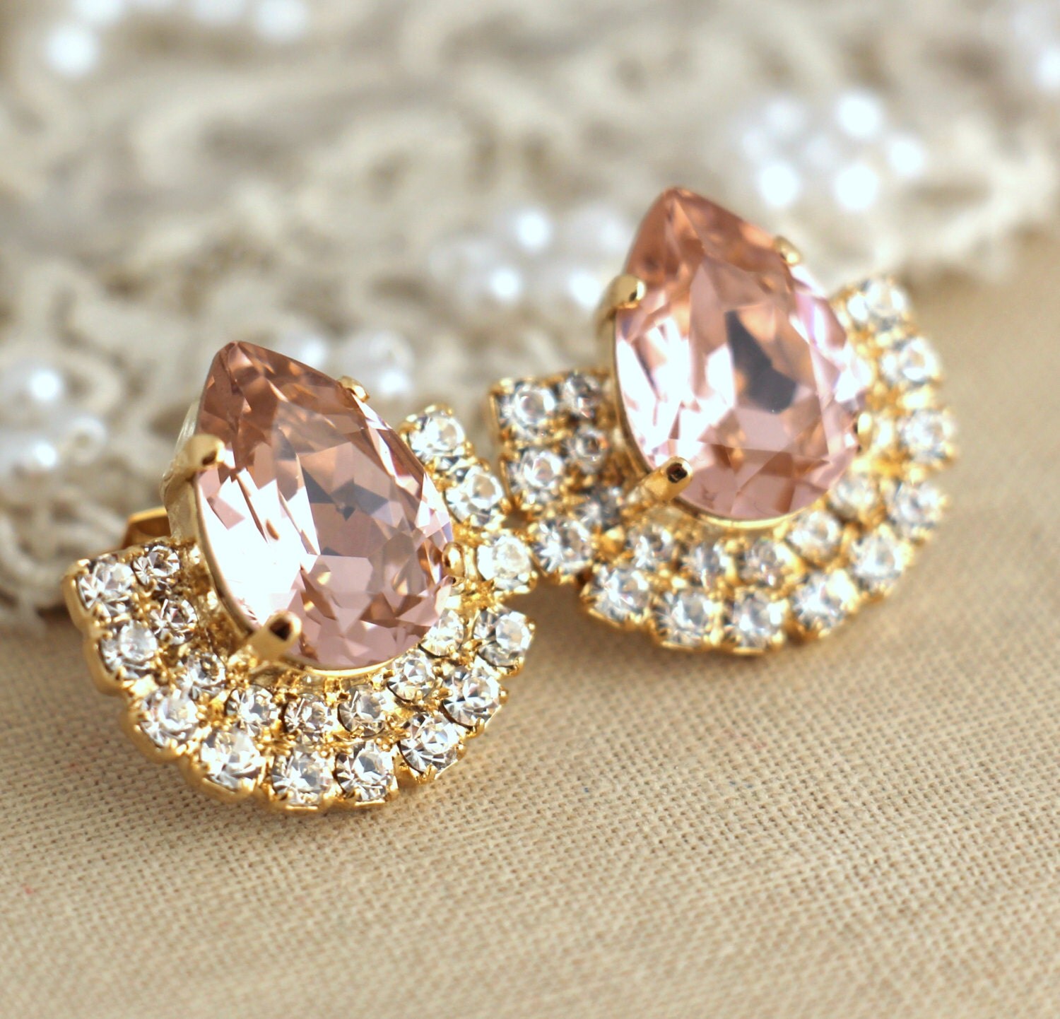Pink Blush earrings light pink Crystal Swarovski earrings