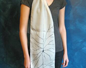 Pyramidal Neuron  Silk Chiffon Scarf - Cream