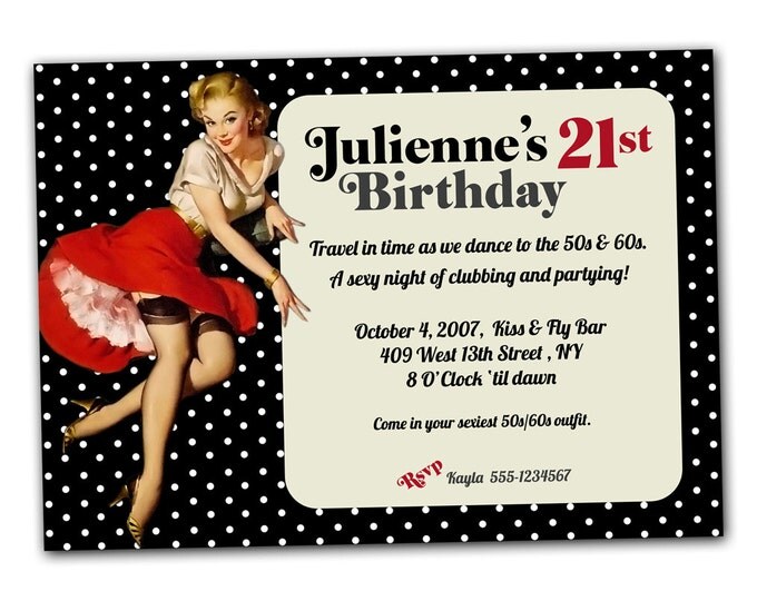 Retro Pinup Girl Invitation, I will customize for you, Print your own
