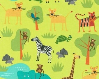 Jungle Friends in Bermuda AED-15057-237 - JUNGLE PARTY by Edward Miller - Robert Kaufman Fabric - By the Yard