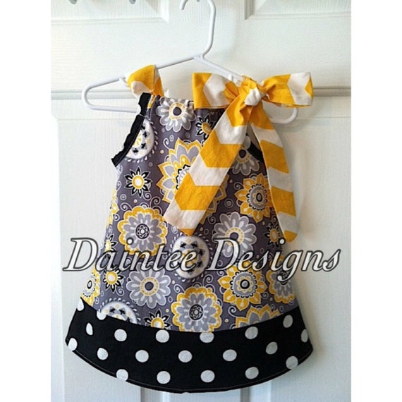 Items similar to Yellow Gray and Black Pillowcase Dress on Etsy