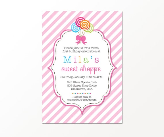 Lollipop Invitation - Printed or Printable Sweet Shop Lollipop Invitation by 505 Design, Inc Il_570xn