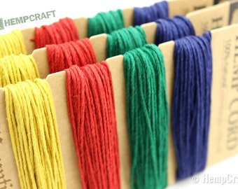 Hemp Twine, Primary Color Card - High Quality 20lb 1mm Four Pack Craft Cord