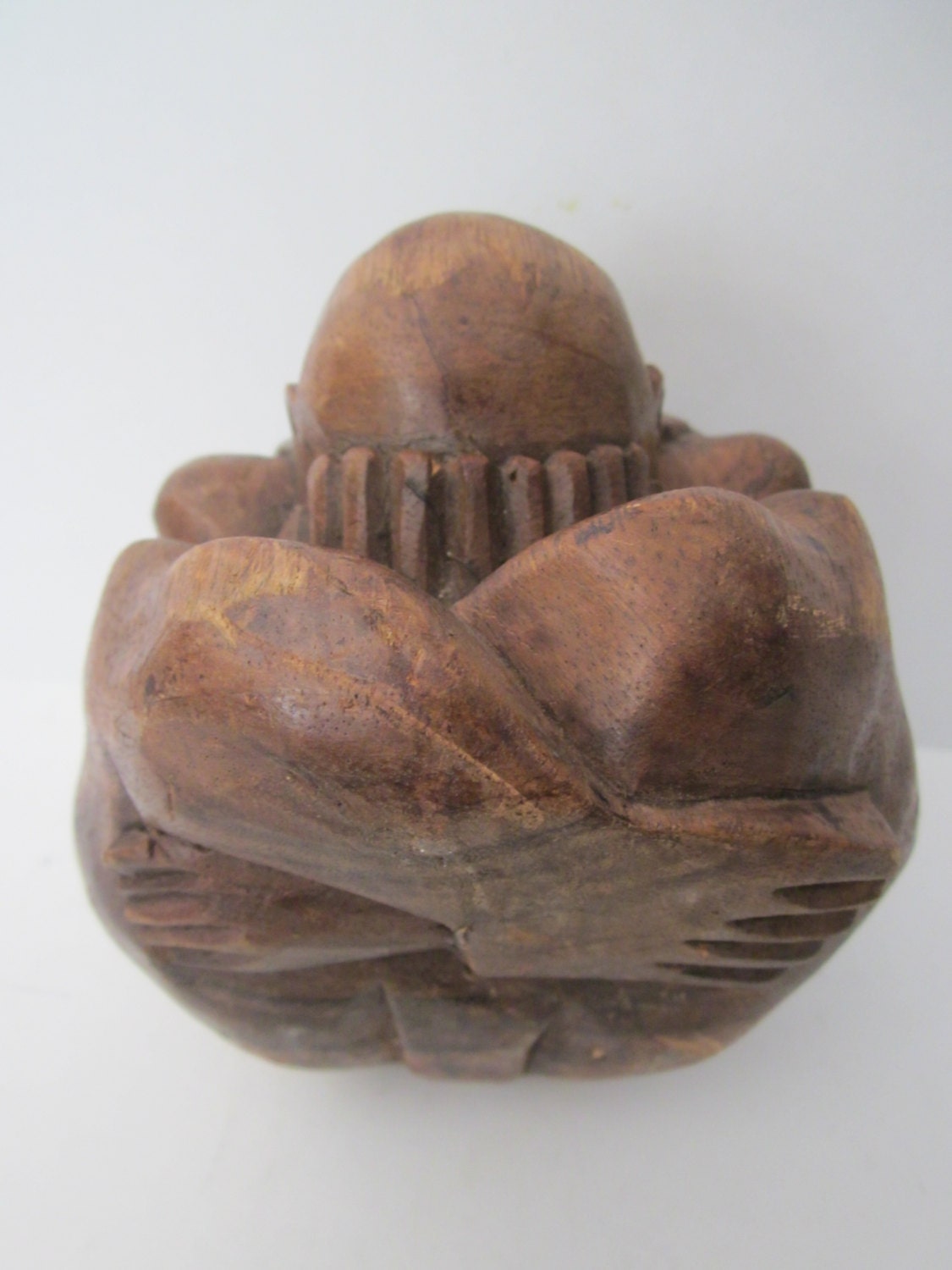 Weeping Buddha Wood Carving Meditation Figure Religious