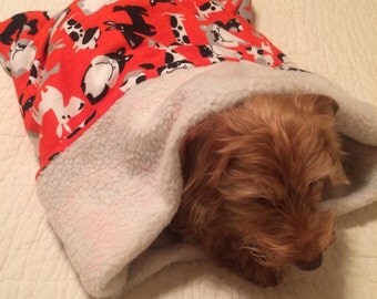 Small Dog Dachshund / Orange with Dogs Print Snuggle Sack / Sleeping Bag FREE SHIPPING within the US