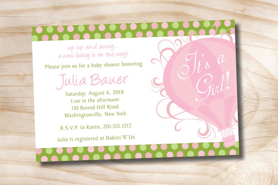 UP UP & AWAY Hot Air Balloon Custom Baby Shower Invitation Digital Design - You Print Il_570xn