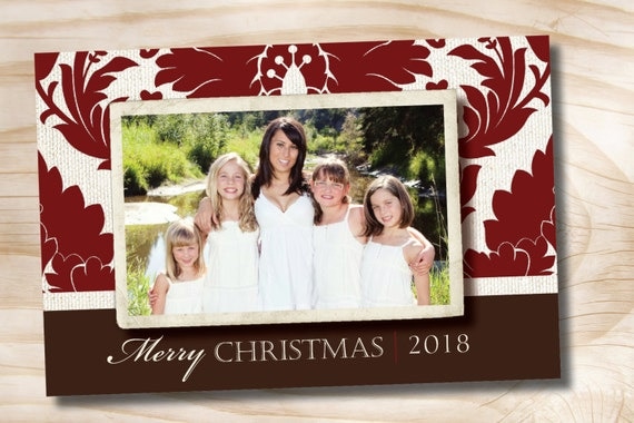 CHRISTMAS PHOTO CARD Vintage Christmas Holiday Photo Digital Card Double Sided- diy, you print, printable Il_570xn