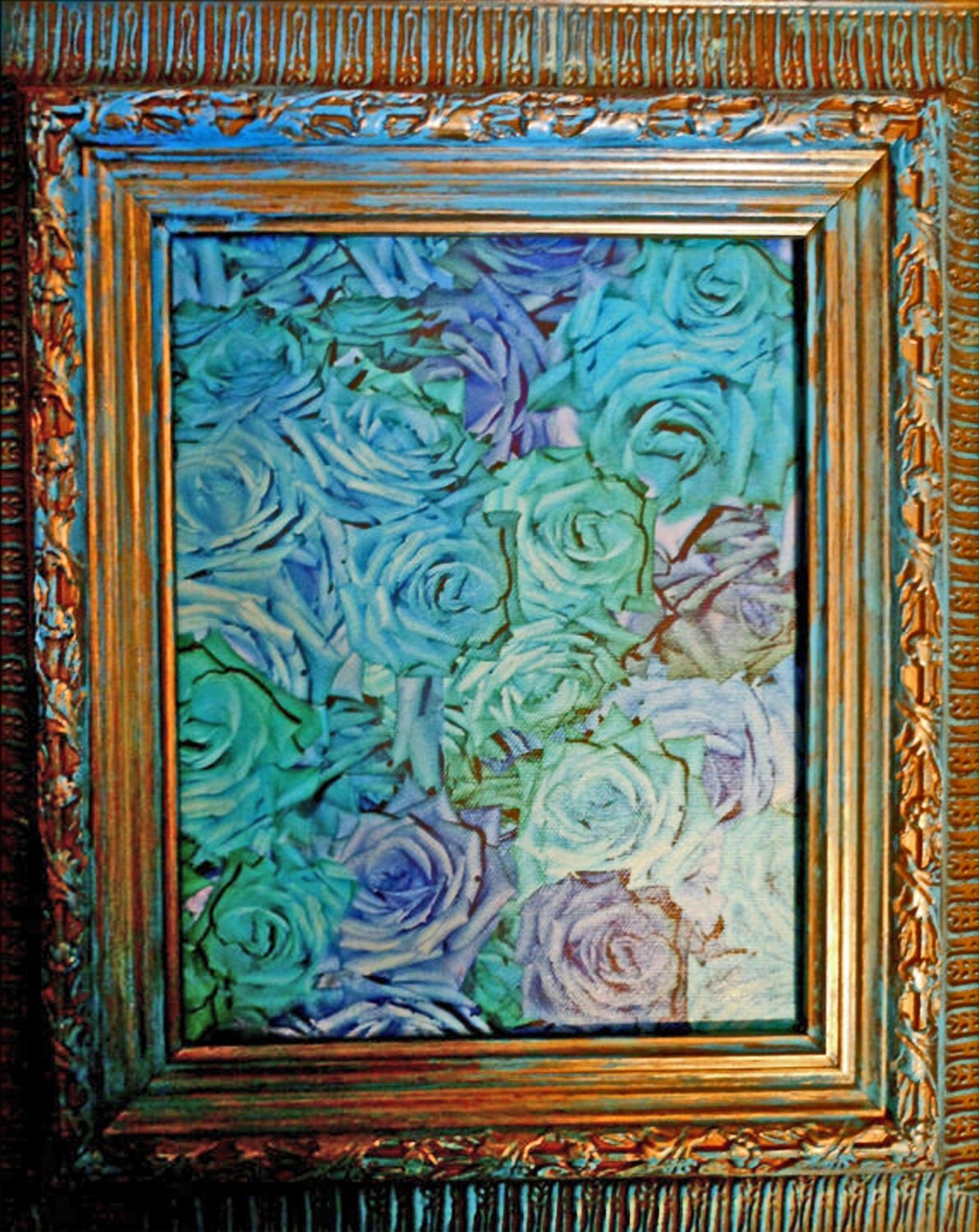 Blue Roses Framed Art Blue Rose Painting on Canvas