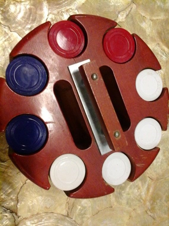 vintage poker chip holder with chips by thepixelgirl on Etsy