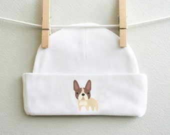 French Bulldog baby beanie, cotton baby cap, baby boy cap, baby girl cap, baby shower gift
