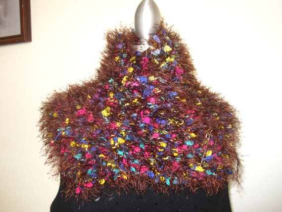 Download Scarf fancy fur yarn fuzzy hand made brown/multicolor very