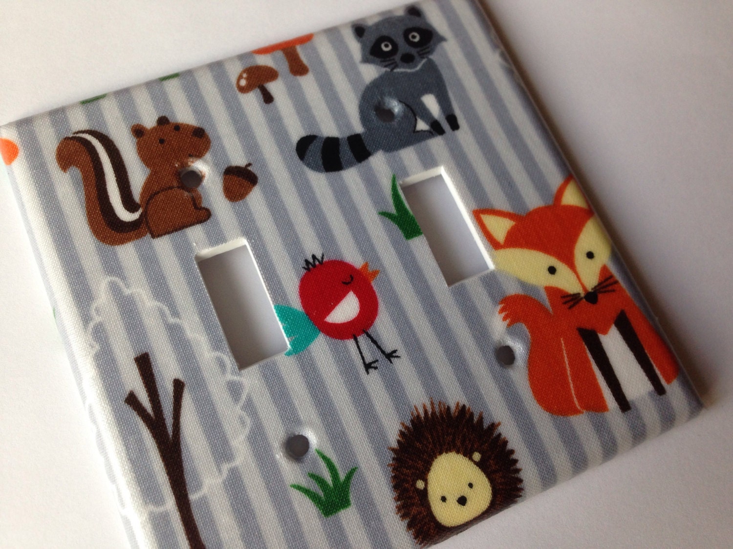 Woodland Animals / Single Light Switch Plate Cover / Gray