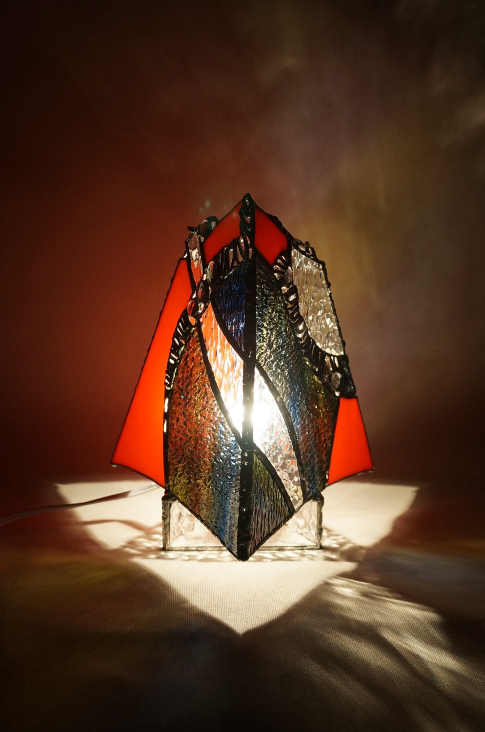 Modern handmade stained glass table lamp by ArsLumina on Etsy