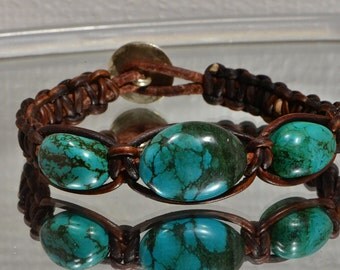 Turquoise Bracelet Gemstone jewelry Wrap Bracelet Leather wrap Bracelet