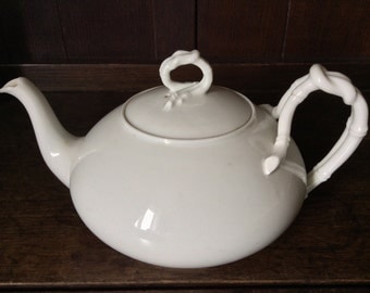 Vintage French Large White Tea Pot Teapot with Rope Detail circa 1940's / English Shop