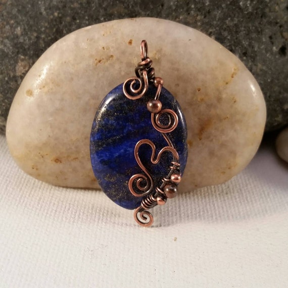 Lapis Lazuli Copper Wire Wrapped Pendant