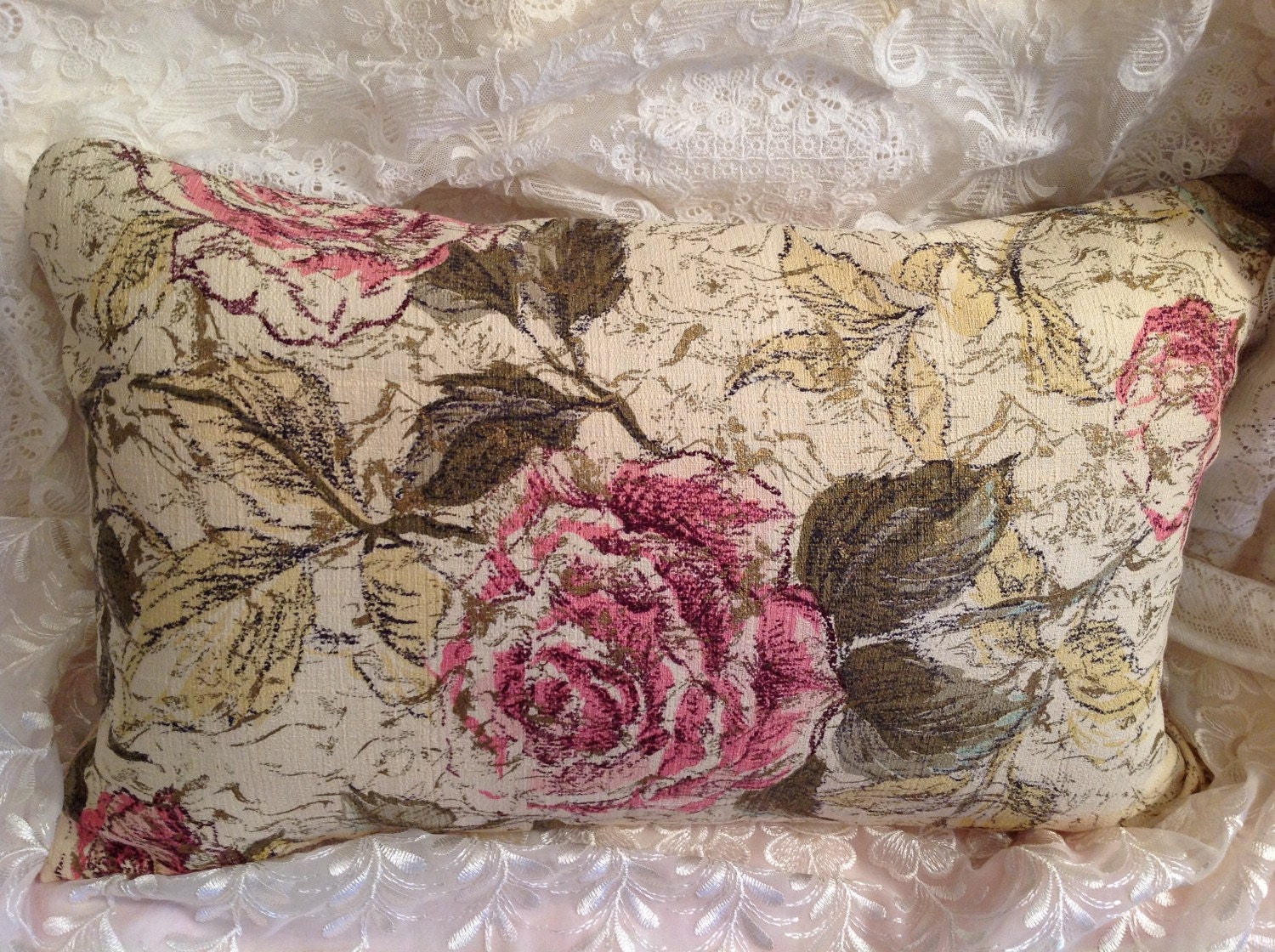 Vintage Rose PRINT BARKCLOTH pillow COVER