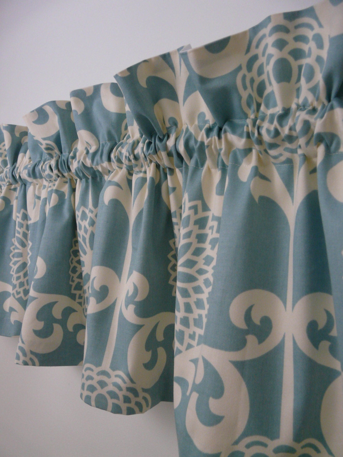 Blue Valance Light Blue and Cream Ruffled Valance Home Decor