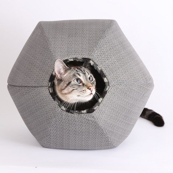 grey and black hex geometric cat pod style bed grey and black hex geometric cat pod style bed