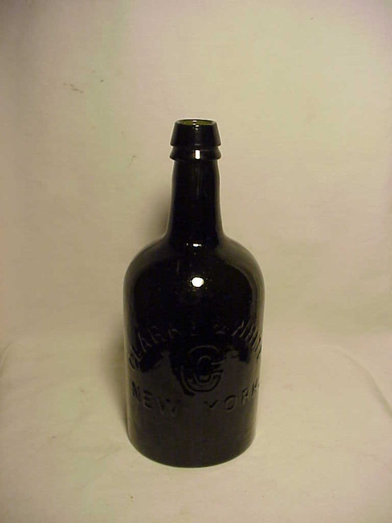 c1860s Clarke & White C New York Cork Top Dark Olive Green