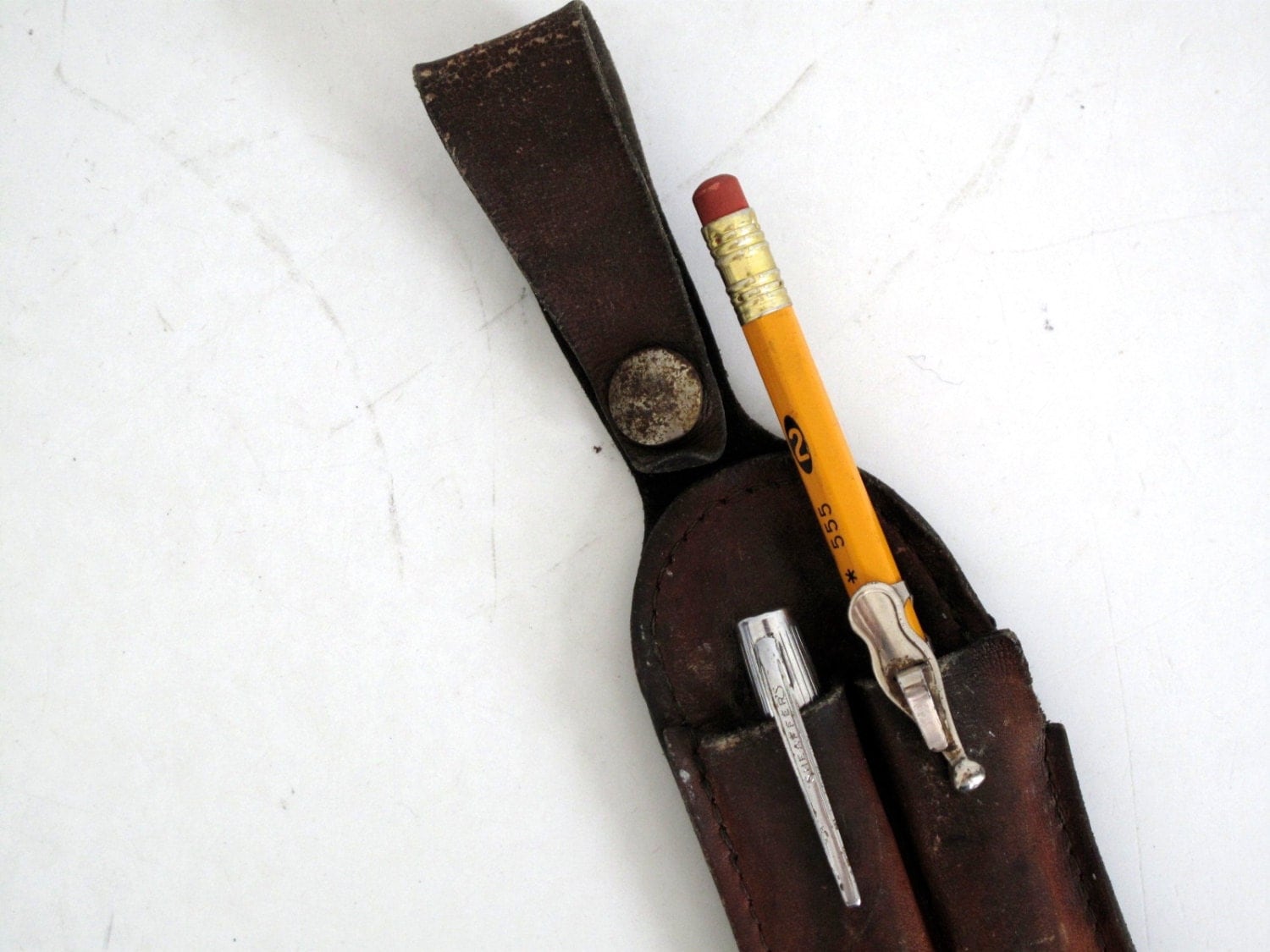Leather Pen Holder Brown Belt Accessory by SnapshotVintage