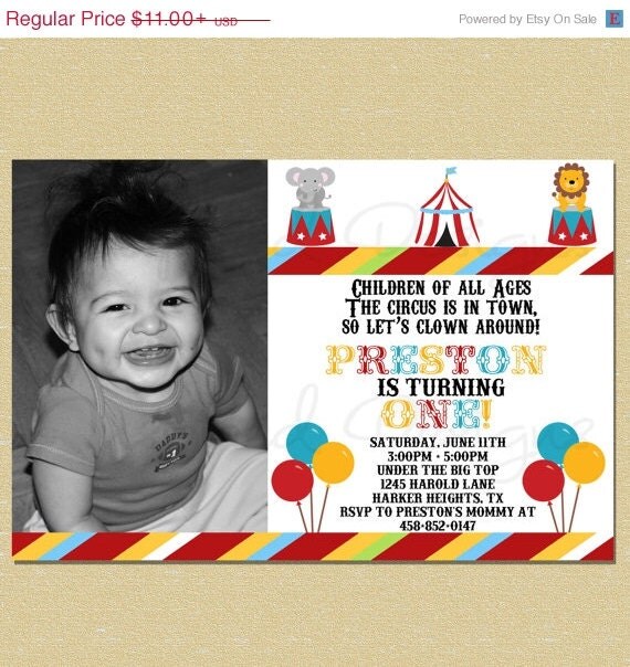 ON SALE Red Yellow Circus/Carnival Birthday Invitation Boy or Girl Il_570xn