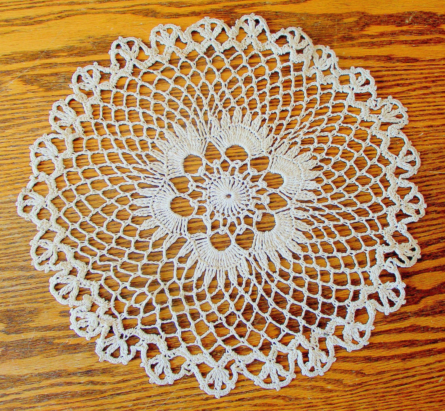 Vintage Crochet Doily Handmade Doily Natural Jute by retrogroovie