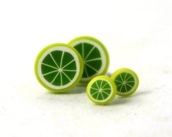 Tiny Sliced Lime Post Earrings - Green Lemon Earrings - 5mm / 10mm - Gift Idea - Lime Earrings