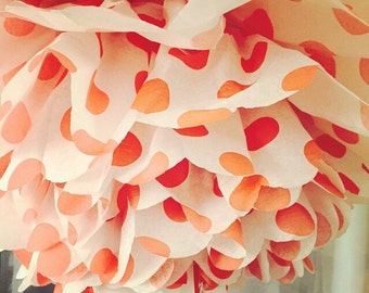 1 Coral polka dot pom pom, coral pom pom, paper pom, wedding decoration, polka dot pom pom, nursey decor, bridal shower, paper flowers