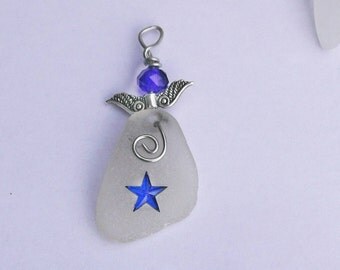 Sea glass angel. Christmas angel pendant. Christmas decoration - ornament. Christmas at the beach.