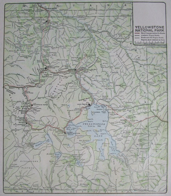 1898 YELLOWSTONE National Park Map. 7x8. Genuine 19th Century