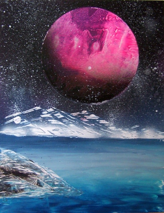 Spray Paint Art Space Landscape Misty Mountains with by EacArt