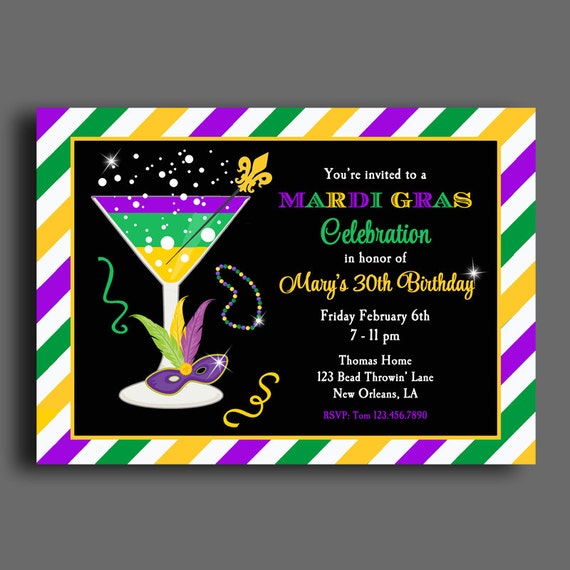 Mardi Gras Invitation Printable Or Printed With FREE SHIPPING ANY 