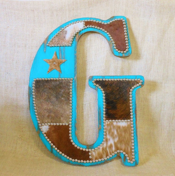 Turquoise Cowhide Wall Letter Western Home Decor, Wall Hanging