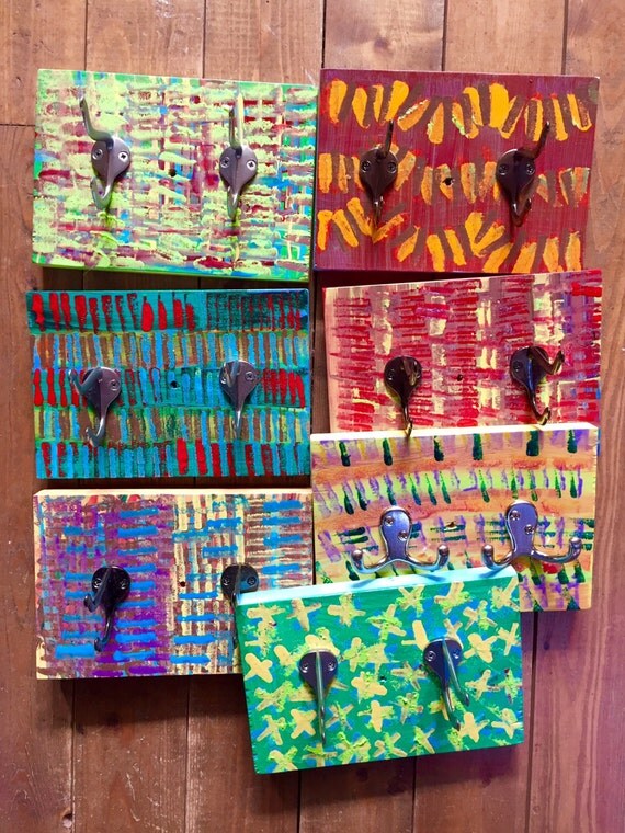 Handmade Painted Wall Hook Large with Two Hooks by blueraddish