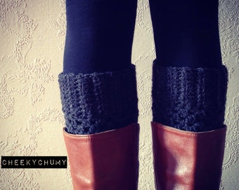 Charcoal colour boot cuffs. Boot toppers. Leg warmers.