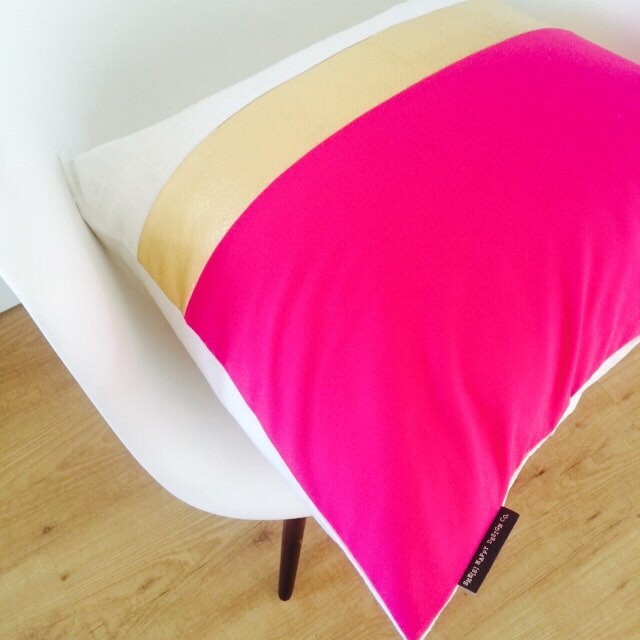 Hot Pink Gold Pillow Cover two size choices 16 18