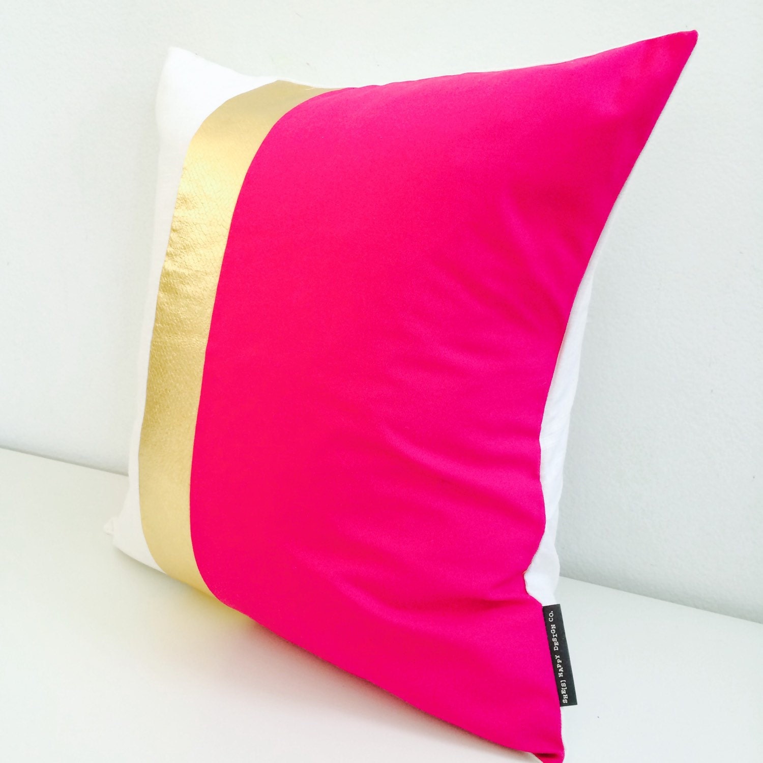 Hot Pink Gold Pillow Cover two size choices 16 18