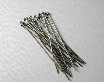 HEADPIN-GUNMETAL-40MM - 50 Gunmetal Ball End Headpins - 40mm - 22 guage