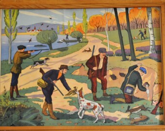 Rossignol Vintage French School double-sided poster The Market and The Hunt