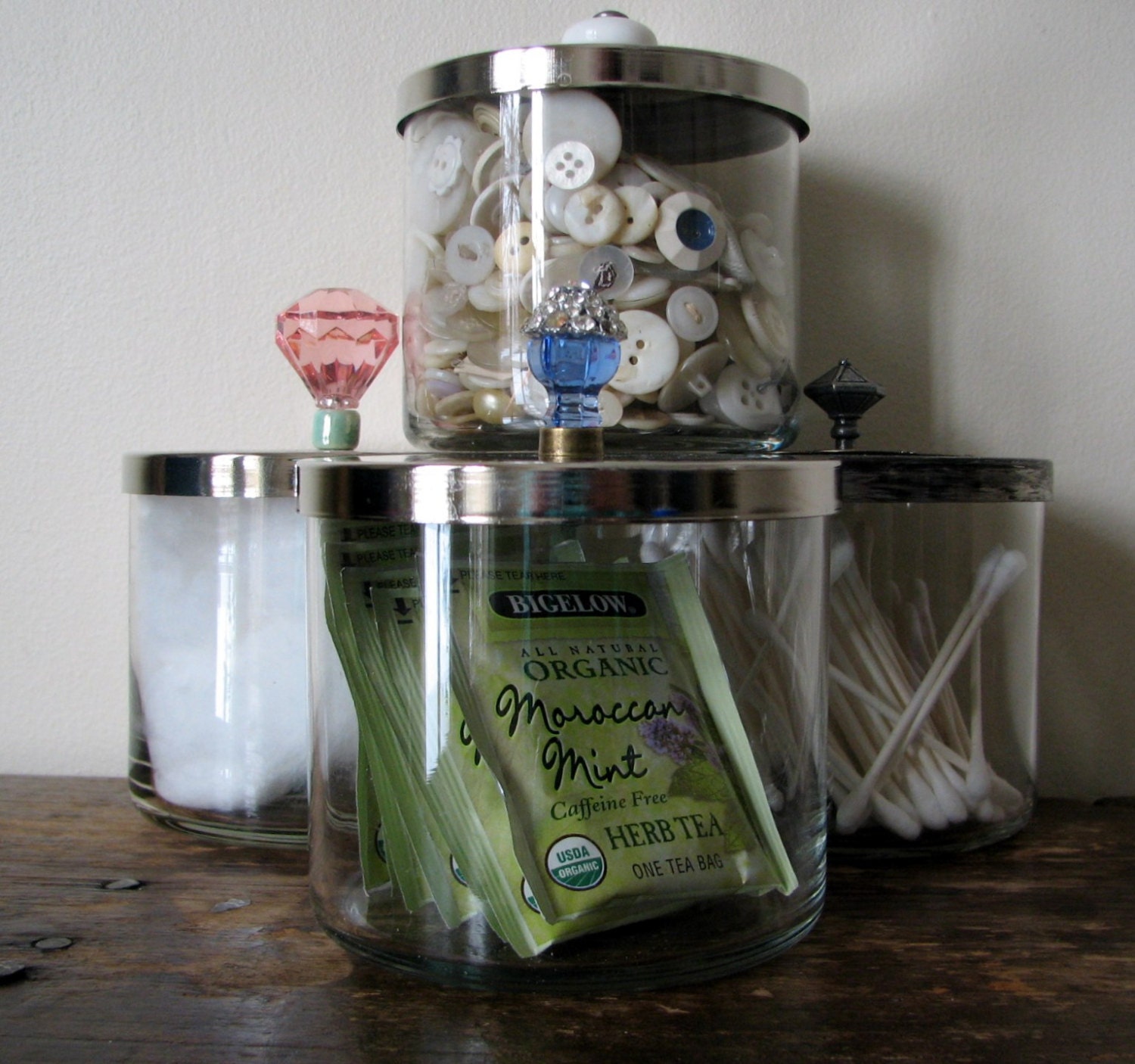 Altered Storage Glass Jars Decorative by WillowpaigeVintage